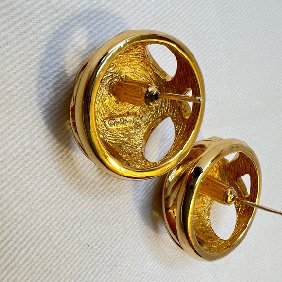 Auth Christian DIOR Pierced Earrings • Globe Diamantés Pierced GP Authentic - Picture 11 of 15